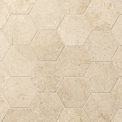 Crema Marfil 3" Hexagon Honed Marble Mosaic