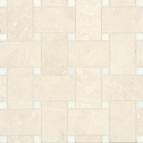 Jumbo Basketweave Honed Marble in Beige Marble with Thassos Dot