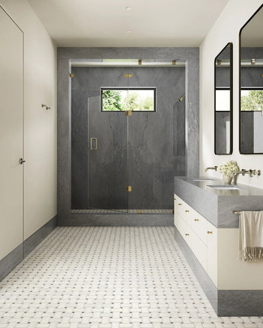 Jumbo Basketweave Honed Marble in Dolomite with Bardiglio Dot