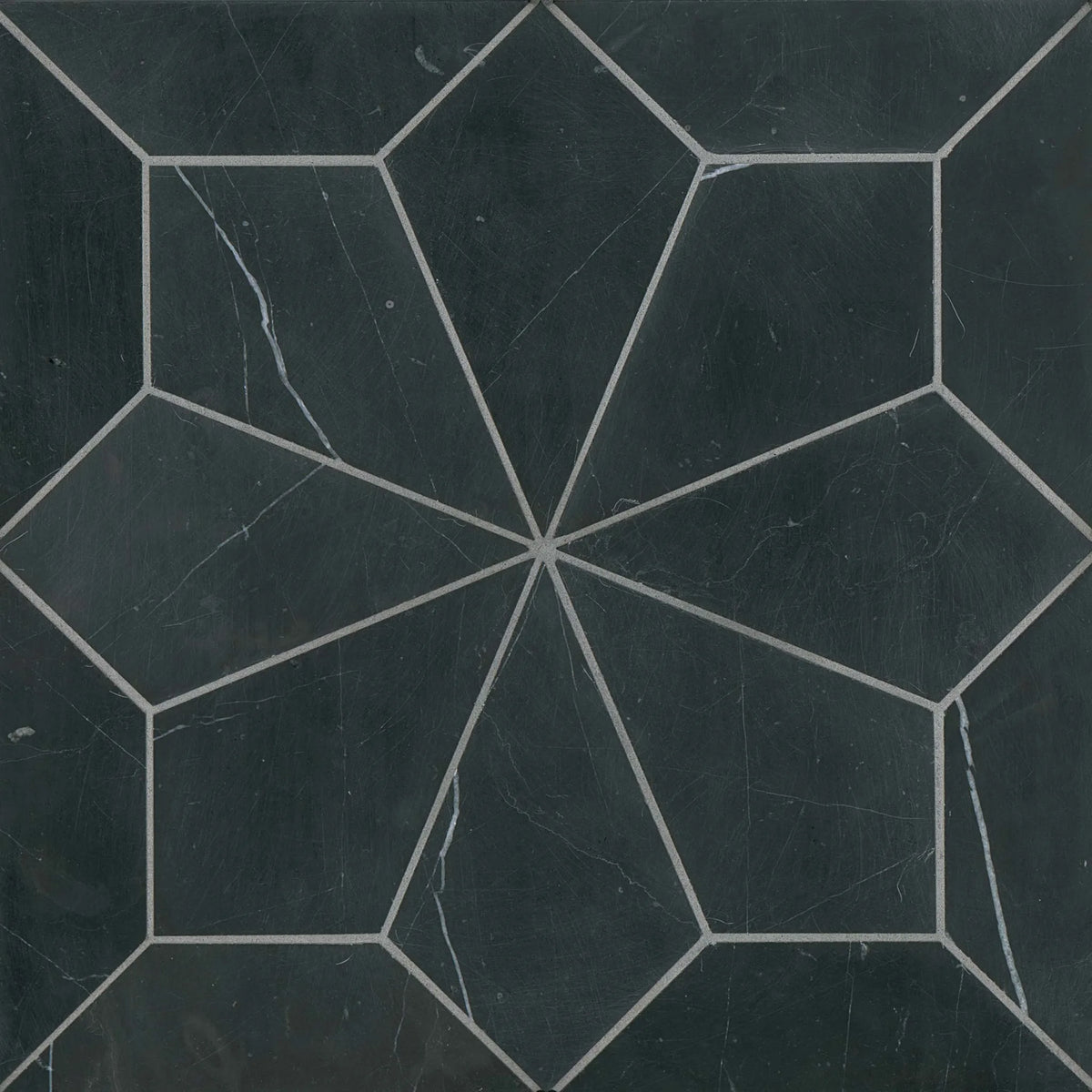 Blomma Honed Marble Mosaic Tile in Nero