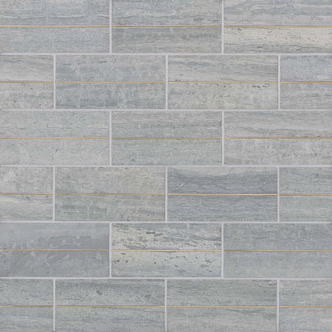 Ferrara 3" x 6" Honed Marble Decorative Tile with Brass in Argento