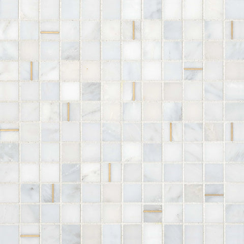 Ferrara 1" x 1" Honed Marble Mosaic Tile with Brass in Bianco
