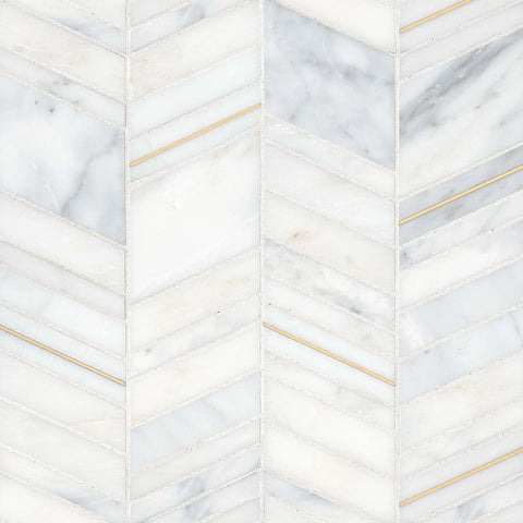 Ferrara Honed Chevron Marble Mosaic Tile in Bianco
