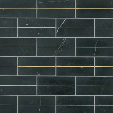 Ferrara 3" x 6" Honed Marble Decorative Tile with Brass in Nero