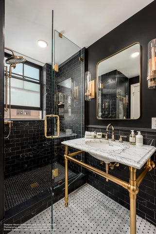 Ferrara 3" x 6" Honed Marble Decorative Tile with Brass in Nero