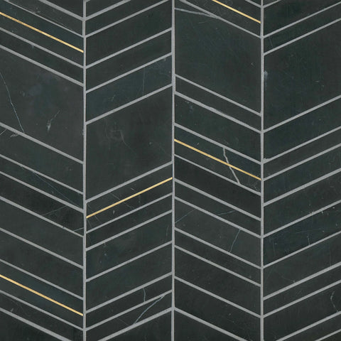 Ferrara Honed Chevron Marble Mosaic Tile in Nero
