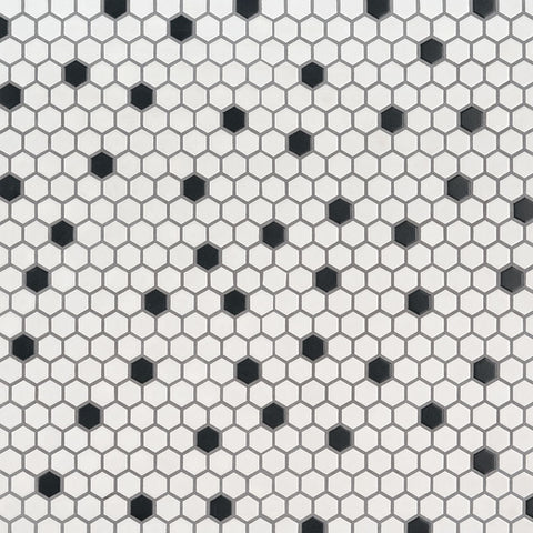 BLACK AND WHITE 1" HEXAGON MATTE