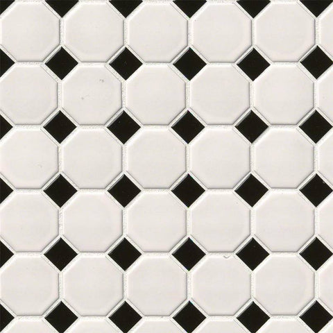 WHITE AND BLACK MATTE OCTAGON MOSAIC