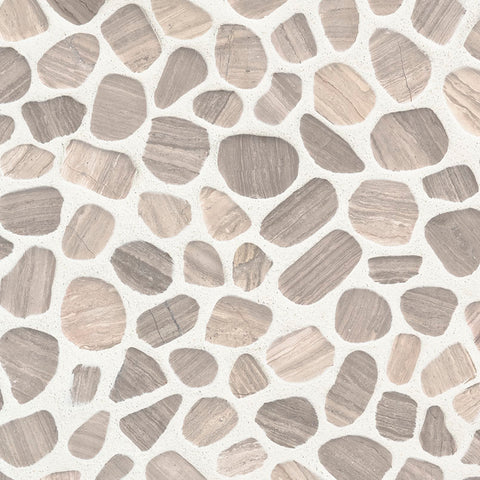 WHITE OAK PEBBLES MESH BACKED 12×12